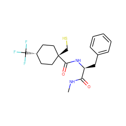 CNC(=O)[C@H](Cc1ccccc1)NC(=O)[C@]1(CS)CC[C@H](C(F)(F)F)CC1 ZINC000100821456