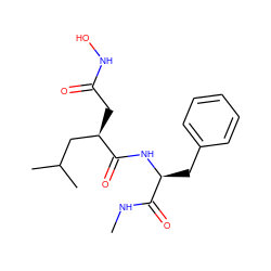 CNC(=O)[C@H](Cc1ccccc1)NC(=O)[C@H](CC(=O)NO)CC(C)C ZINC000003870418