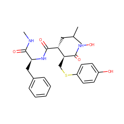 CNC(=O)[C@H](Cc1ccccc1)NC(=O)[C@H](CC(C)C)[C@H](CSc1ccc(O)cc1)C(=O)NO ZINC000027075049