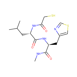 CNC(=O)[C@H](Cc1cscn1)NC(=O)[C@H](CC(C)C)NC(=O)CS ZINC000028001735