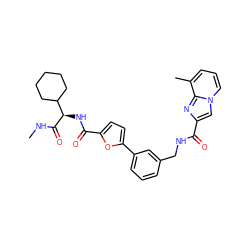 CNC(=O)[C@H](NC(=O)c1ccc(-c2cccc(CNC(=O)c3cn4cccc(C)c4n3)c2)o1)C1CCCCC1 ZINC000058592575