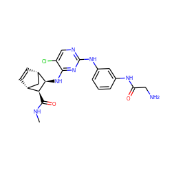 CNC(=O)[C@H]1[C@@H]2C=C[C@@H](C2)[C@H]1Nc1nc(Nc2cccc(NC(=O)CN)c2)ncc1Cl ZINC000299818840