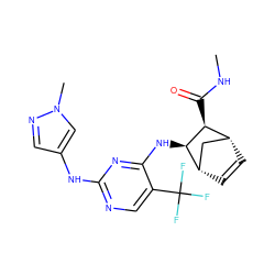 CNC(=O)[C@H]1[C@@H]2C=C[C@@H](C2)[C@H]1Nc1nc(Nc2cnn(C)c2)ncc1C(F)(F)F ZINC000084688108