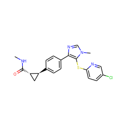 CNC(=O)[C@H]1C[C@@H]1c1ccc(-c2ncn(C)c2Sc2ccc(Cl)cn2)cc1 ZINC000068247241