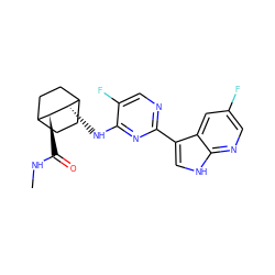 CNC(=O)[C@H]1C2CCC(CC2)[C@@H]1Nc1nc(-c2c[nH]c3ncc(F)cc23)ncc1F ZINC000299859252