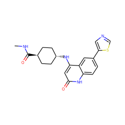 CNC(=O)[C@H]1CC[C@H](Nc2cc(=O)[nH]c3ccc(-c4cncs4)cc23)CC1 ZINC000299851111