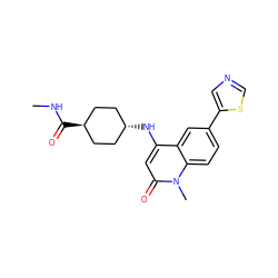 CNC(=O)[C@H]1CC[C@H](Nc2cc(=O)n(C)c3ccc(-c4cncs4)cc23)CC1 ZINC000299850971