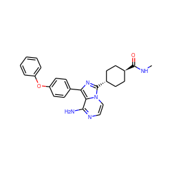 CNC(=O)[C@H]1CC[C@H](c2nc(-c3ccc(Oc4ccccc4)cc3)c3c(N)nccn32)CC1 ZINC000261185764