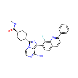 CNC(=O)[C@H]1CC[C@H](c2nc(-c3ccc4ccc(-c5ccccc5)nc4c3F)c3c(N)nccn32)CC1 ZINC000261127348