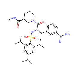CNC(=O)[C@H]1CCCN(C(=O)[C@H](Cc2cccc(C(=N)N)c2)NS(=O)(=O)c2c(C(C)C)cc(C(C)C)cc2C(C)C)C1 ZINC000027548162