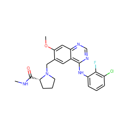 CNC(=O)[C@H]1CCCN1Cc1cc2c(Nc3cccc(Cl)c3F)ncnc2cc1OC ZINC000034800011