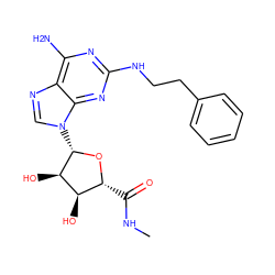 CNC(=O)[C@H]1O[C@@H](n2cnc3c(N)nc(NCCc4ccccc4)nc32)[C@H](O)[C@@H]1O ZINC000029561347