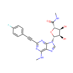 CNC(=O)[C@H]1O[C@@H](n2cnc3c(NC)nc(C#Cc4ccc(F)cc4)nc32)[C@H](O)[C@@H]1O ZINC000045284413