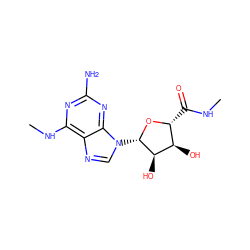 CNC(=O)[C@H]1O[C@@H](n2cnc3c(NC)nc(N)nc32)[C@H](O)[C@@H]1O ZINC000103299019