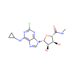 CNC(=O)[C@H]1O[C@@H](n2cnc3c(NC4CC4)nc(Cl)nc32)[C@H](O)[C@@H]1O ZINC000096900959