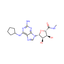 CNC(=O)[C@H]1O[C@@H](n2cnc3c(NC4CCCC4)nc(N)nc32)[C@H](O)[C@@H]1O ZINC000103299030