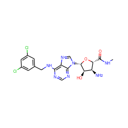 CNC(=O)[C@H]1O[C@@H](n2cnc3c(NCc4cc(Cl)cc(Cl)c4)ncnc32)[C@H](O)[C@@H]1N ZINC000096314043