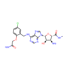 CNC(=O)[C@H]1O[C@@H](n2cnc3c(NCc4cc(Cl)ccc4OCC(N)=O)ncnc32)[C@H](O)[C@@H]1N ZINC000034800725