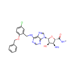 CNC(=O)[C@H]1O[C@@H](n2cnc3c(NCc4cc(Cl)ccc4OCc4ccccc4)ncnc32)[C@H](O)[C@@H]1N ZINC000053151251