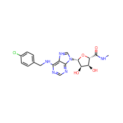 CNC(=O)[C@H]1O[C@@H](n2cnc3c(NCc4ccc(Cl)cc4)ncnc32)[C@H](O)[C@@H]1O ZINC000012405566