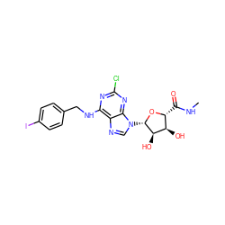 CNC(=O)[C@H]1O[C@@H](n2cnc3c(NCc4ccc(I)cc4)nc(Cl)nc32)[C@H](O)[C@@H]1O ZINC000004475137