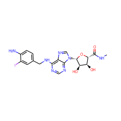 CNC(=O)[C@H]1O[C@@H](n2cnc3c(NCc4ccc(N)c(I)c4)ncnc32)[C@H](O)[C@@H]1O ZINC000008660486