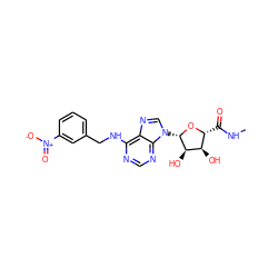 CNC(=O)[C@H]1O[C@@H](n2cnc3c(NCc4cccc([N+](=O)[O-])c4)ncnc32)[C@H](O)[C@@H]1O ZINC000012405561