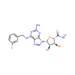 CNC(=O)[C@H]1O[C@@H](n2cnc3c(NCc4cccc(Cl)c4)nc(N)nc32)[C@H](O)[C@@H]1O ZINC000103299036