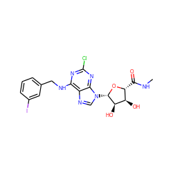 CNC(=O)[C@H]1O[C@@H](n2cnc3c(NCc4cccc(I)c4)nc(Cl)nc32)[C@H](O)[C@@H]1O ZINC000003995845