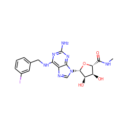 CNC(=O)[C@H]1O[C@@H](n2cnc3c(NCc4cccc(I)c4)nc(N)nc32)[C@H](O)[C@@H]1O ZINC000103298669