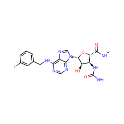 CNC(=O)[C@H]1O[C@@H](n2cnc3c(NCc4cccc(I)c4)ncnc32)[C@H](O)[C@@H]1NC(N)=O ZINC000034800722