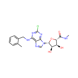 CNC(=O)[C@H]1O[C@@H](n2cnc3c(NCc4ccccc4C)nc(Cl)nc32)[C@H](O)[C@@H]1O ZINC000096901334