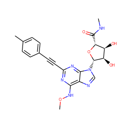 CNC(=O)[C@H]1O[C@@H](n2cnc3c(NOC)nc(C#Cc4ccc(C)cc4)nc32)[C@H](O)[C@@H]1O ZINC000034800892