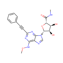 CNC(=O)[C@H]1O[C@@H](n2cnc3c(NOC)nc(C#Cc4ccccc4)nc32)[C@H](O)[C@@H]1O ZINC000034800901