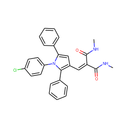 CNC(=O)C(=Cc1cc(-c2ccccc2)n(-c2ccc(Cl)cc2)c1-c1ccccc1)C(=O)NC ZINC000169330187