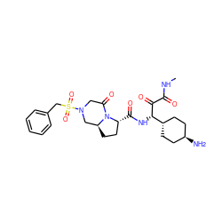 CNC(=O)C(=O)[C@@H](NC(=O)[C@@H]1CC[C@H]2CN(S(=O)(=O)Cc3ccccc3)CC(=O)N21)[C@H]1CC[C@H](N)CC1 ZINC000257838363