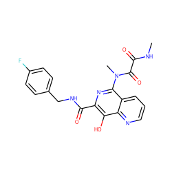 CNC(=O)C(=O)N(C)c1nc(C(=O)NCc2ccc(F)cc2)c(O)c2ncccc12 ZINC000034820438