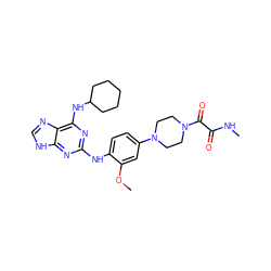 CNC(=O)C(=O)N1CCN(c2ccc(Nc3nc(NC4CCCCC4)c4nc[nH]c4n3)c(OC)c2)CC1 ZINC000084671012