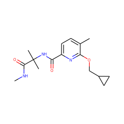 CNC(=O)C(C)(C)NC(=O)c1ccc(C)c(OCC2CC2)n1 ZINC000206695223