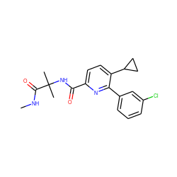 CNC(=O)C(C)(C)NC(=O)c1ccc(C2CC2)c(-c2cccc(Cl)c2)n1 ZINC000143377226