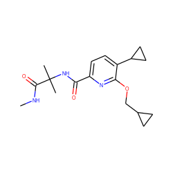 CNC(=O)C(C)(C)NC(=O)c1ccc(C2CC2)c(OCC2CC2)n1 ZINC000206689763