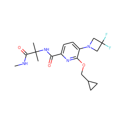 CNC(=O)C(C)(C)NC(=O)c1ccc(N2CC(F)(F)C2)c(OCC2CC2)n1 ZINC000143475242