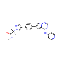 CNC(=O)C(C)(C)n1cc(-c2ccc(-c3cc4c(Nc5ccncc5)ncnn4c3)cc2)cn1 ZINC000299827456