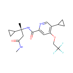 CNC(=O)C[C@@](C)(NC(=O)c1cc(OCC(F)(F)F)c(C2CC2)cn1)C1CC1 ZINC000146197288