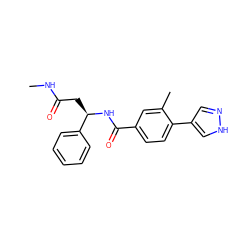CNC(=O)C[C@@H](NC(=O)c1ccc(-c2cn[nH]c2)c(C)c1)c1ccccc1 ZINC000224679383