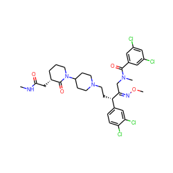 CNC(=O)C[C@@H]1CCCN(C2CCN(CC[C@H](/C(CN(C)C(=O)c3cc(Cl)cc(Cl)c3)=N/OC)c3ccc(Cl)c(Cl)c3)CC2)C1=O ZINC000026256489