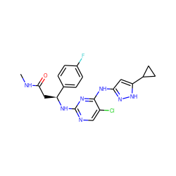 CNC(=O)C[C@H](Nc1ncc(Cl)c(Nc2cc(C3CC3)[nH]n2)n1)c1ccc(F)cc1 ZINC000040848153