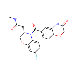 CNC(=O)C[C@H]1COc2cc(F)ccc2N1C(=O)c1ccc2c(c1)NC(=O)CO2 ZINC001772634112