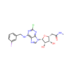 CNC(=O)C[C@H]1O[C@@H](n2cnc3c(NCc4cccc(I)c4)nc(Cl)nc32)[C@@H](O)[C@H]1O ZINC000034800617