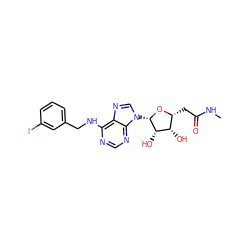 CNC(=O)C[C@H]1O[C@@H](n2cnc3c(NCc4cccc(I)c4)ncnc32)[C@@H](O)[C@H]1O ZINC000034800615